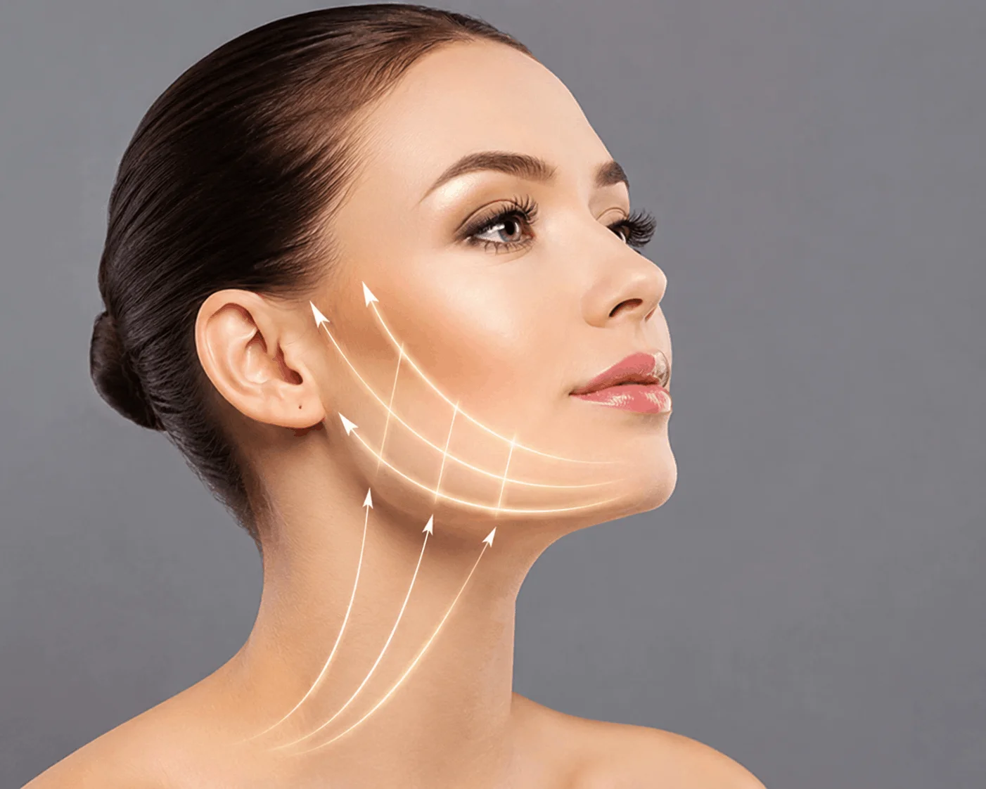 Ultherapy® jawline tightening illustration showing a lifted jawline and firmer neck for non-surgical skin tightening.